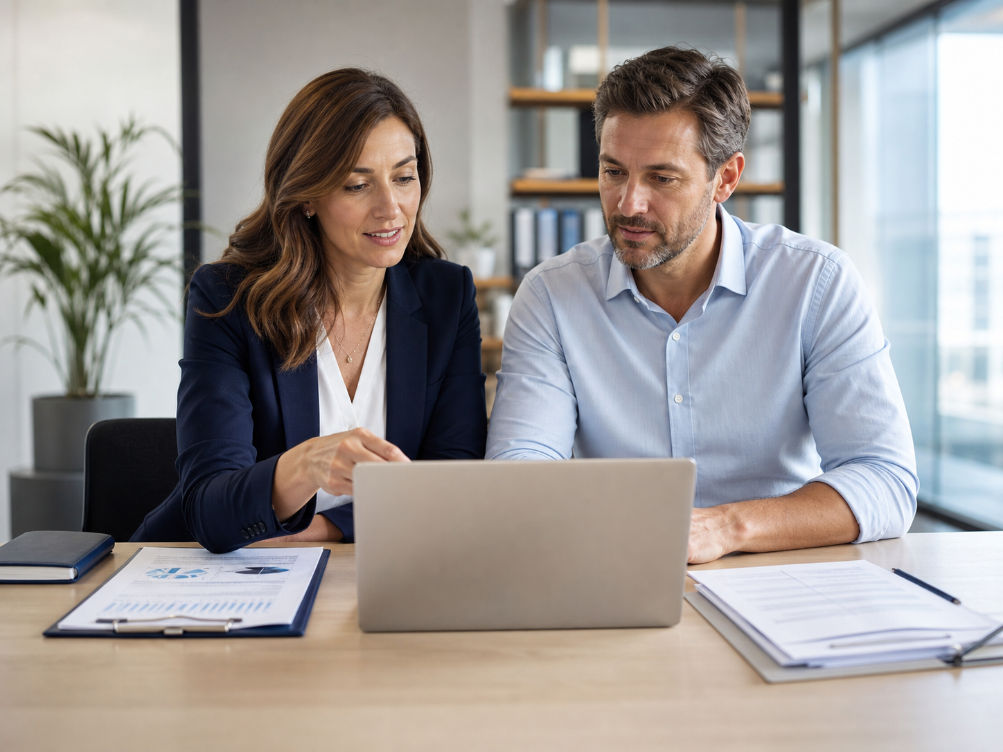 Bookkeeping and payroll specialist working with a business owner
